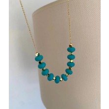 Bade Jewelry Fd Vip Gold Mavi Doğal Taş Detaylı Ince Dorikalı Kararmaz Çelik Şık Kolye