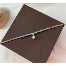 Bade Jewelry Fd Gold Mavi Taş&inci Detaylı Kararmaz Çelik Şık Halhal