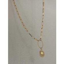 Bade Jewelry Vip Gold Ataç Zincir&taş Detaylı Oval Uçlu Şık Kararmaz Çelik Kolye