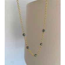 Bade Jewelry Fd Vip Gold Minimal 5 Top Taşlı Nazar Boncuğu Detaylı Kararmaz Çelik Şık Kolye