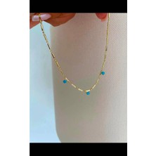 Bade Jewelry Fd 14K Gold Mavi Pastel Taş Detaylı Kararmaz Çelik Şık Halhal