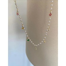 Bade Jewelry Fd Gold Inci Sıralı Renkli Taş Detaylı Kararmaz Çelik Şık Halhal