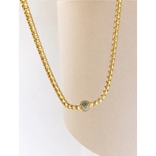Bade Jewelry Fd 14K Gold Boru Zincir Top Taş Detaylı Modern Kararmaz Çelik Şık Kolye 40+5 cm
