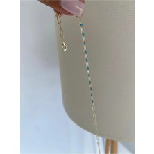 Bade Jewelry Fd Gold Sıralı Mavi Taş Detaylı Kararmaz Çelik Şık Halhal