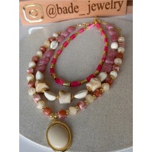 Bade Jewelry Vip Gold 3’lü Kombin Madalyon&deniz Kabuğu Detaylı Pembe Yaz Kolyesi
