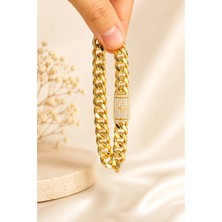 Bade Jewelry 14K Gold Gurmet Model Atsy Model Kararmaz Çelik Şık Bileklik 19CM