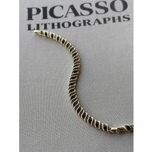 Bade Jewelry Vip Gold Siyah Taş Detaylı Örme Model Luxury Kararmaz Çelik Bileklik 17+19 cm