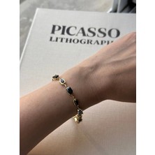 Bade Jewelry Xuping Gold Dikdörtgen&oval Siyah Taş Sıralı Kararmaz Çelik Şık Bileklik 17+2 cm