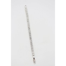 Bade Jewelry Vip Silver Çizgi Tasarım Taş Detaylı Kararmaz Çelik Şık Bileklik 17+2 cm