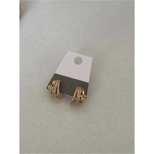 Bade Jewelry Vip Gold 3lü Görünüm Çiçek&sıra Taş Detaylı Kararmaz Çelik Şık Küpe