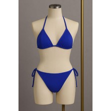 Kadın Mavi Yandan ve Boyundan Bağlamalı Bikini Mayo Takımı