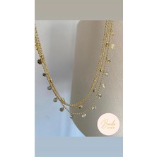 Bade Jewelry Fully Design Gold Birleşik 4’lü Yuvarlak Plakalı&arpalı Kararmaz Çelik Dorika Zincir (40+5 Cm)