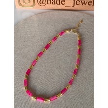 Bade Jewelry Vip Gold&pembe Şık Kararmaz Kolye 45+5 cm