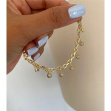 Bade Jewelry Fd Vip Gold 5li Sarkıt Zirkon Top Detaylı Kararmaz Çelik Şık Bileklik