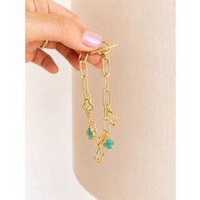 Bade Jewelry Fd 14K Gold Mavi Yonca Detaylı Kararmaz Çelik Şık Bileklik 17CM