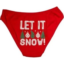 Kırmızı Yılbaşı Desenli Let It Snow Pamuklu Külot