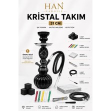 Han Tobacco Kristal Nargile Takımı 32 cm – Komple Set, 7 Parça Hediye, Cam Nargile