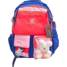 Skaer Apex Okul Çantası Lacivert Pembe Peluş Maskotlu Çift Bölmeli