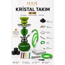 Han Tobacco Kristal Nargile Takımı 32 cm – Komple Set, 7 Parça Hediye, Cam Nargile
