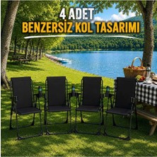 Dekozum Holiday Kamp Sandalyesi Piknik Katlanır Bardaklıklı Plaj Sandalyesi 4 Adet Siyah