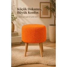 Dekozum Dublin Etna Nil Peluş Çok Amaçlı Dekoratif Puf Koltuk 35 Çap Turuncu