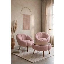 Dekozum Liva Comfort Koltuk Berjer Takımı Çay Seti Peluş Kumaş 3 Lü Set 2 Koltuk 1 Sehpa Gül Kurusu