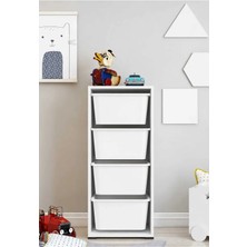 Dekozum Joybox 4 Large Sepetli Dolap Çok Amaçlı Dolap Oyuncak Dolabı Oyuncak Organizer Oyuncak Saklama Beyaz
