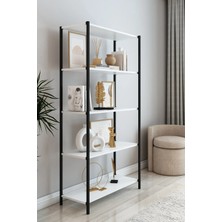 Dekozum Scarlet Metal Kitaplık 5 Raflı Çok Amaçlı Dosya Kitap Rafı Ofis Salon Mutfak Raf 150 cm Beyaz