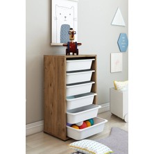 Dekozum Kids 6 Sepetli Oyuncak Dolabı Organizer Saklama Depolama Box Çam-Beyaz