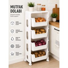 Dekozum Orenge Sebzelik Patates Soğan Sepeti Çok Amaçlı Raf 4 Katlı Mutfak Rafı Organizer Beyaz