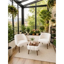 Dekozum Luna Soft Well Soft Peluş Kumaş Ikili Berjer Seti Salon Balkon Koltuk Berjer Özel Tasarım Sehpa Beyaz