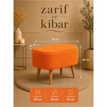 Dekozum Pufly Peluş Çok Amaçlı Dekoratif Puf Koltuk Dekoratif Puf Ahşap Ayaklı Puf 30X60 Turuncu