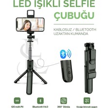 Alkasaz LED Işıklı Selfie Çubuğu Bluetooth Kumandalı Kablosuz Tripot Selfie Monopod Selfie Stick Siyah