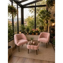 Dekozum Luna Soft Well Soft Peluş Kumaş Ikili Berjer Seti Salon Balkon Koltuk Berjer Özel Tasarım Sehpa Gül Kurusu
