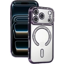 Zipax iPhone 18 Pro Max Kılıf M-Safe Şarj Özellikli Simli Taşlı Azn-Joketaşlı
