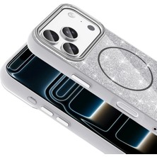 Zipax Apple iPhone 18 Pro Kılıf M-Safe Şarj Özellikli Parlayan Simli Zr-Okso