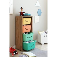 Dekozum Kids 4 Large Güleryüz Sepetli Oyuncak Dolabı Oyuncak Kutusu Box