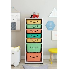Dekozum Kids 7 Sepetli Gülücüklü Oyuncak Dolabı Oyuncak Kutusu Oyuncak Saklama Box