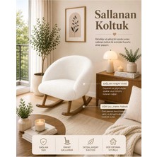 Dekozum Siena Sallanan Koltuk Berjer Koltuk Tedy Kumaş Ahşap Ayaklı Sallanan Koltuk Beyaz