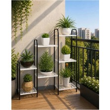 Dekozum Metal Çiçeklik ve Saksı Standı Raflı Bitki Rafı, Bahçe ve Balkon Için Modern Saksılık Dolap