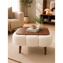 Dekozum Aura Wellsoft Kumaş Kaplamalı Sehpa Salon Orta Sehpa Berjer Sehpa 42X52 cm Beyaz