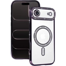 Zipax iPhone 18 Air Kılıf M-Safe Şarj Özellikli Simli Taşlı Azn-Joketaşlı
