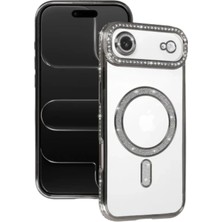 Zipax iPhone 18 Air Kılıf M-Safe Şarj Özellikli Simli Taşlı Azn-Joketaşlı