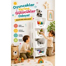 Dekozum 4 Katlı Oyuncak Dolabı, Oyuncak Organizeri, Sepetli Oyuncak Dolabı Beyaz