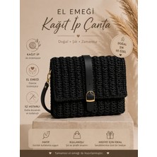 Hayal Çanta El Emeği Kağıt Ip Örgü Kadın Su Yolu Modeli-Siyah