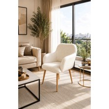 Dekozum Loren Berjer Koltuk Tekli Çay Seti Koltuk Salon Bahçe Balkon Koltuk Teddy Kumaş Beyaz
