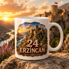 Ajans 313 24 Erzincan Temalı Baskılı Kupa Bardak – Kale, Vadi ve Gün Batımı Manzaralı Tasarım