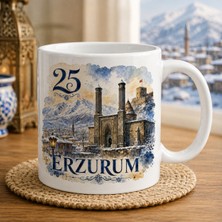 Ajans 313 25 Erzurum Temalı Baskılı Kupa Bardak – Çifte Minareli Medrese ve Kış Manzaralı Suluboya Tasarım