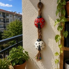 Yedirenk Hediyelik Eşya Polyester Çini Işlemeli Uğur Böceği Duvar Bahçe Balkon Ev Dekorasyon Süsü Kırmızı Beyaz