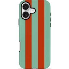 Piyasa Sepeti iPhone 16 Plus Vorian Magsafe Çift Katmanlı Korumalı Kılıf Terracotta Mint Stripe